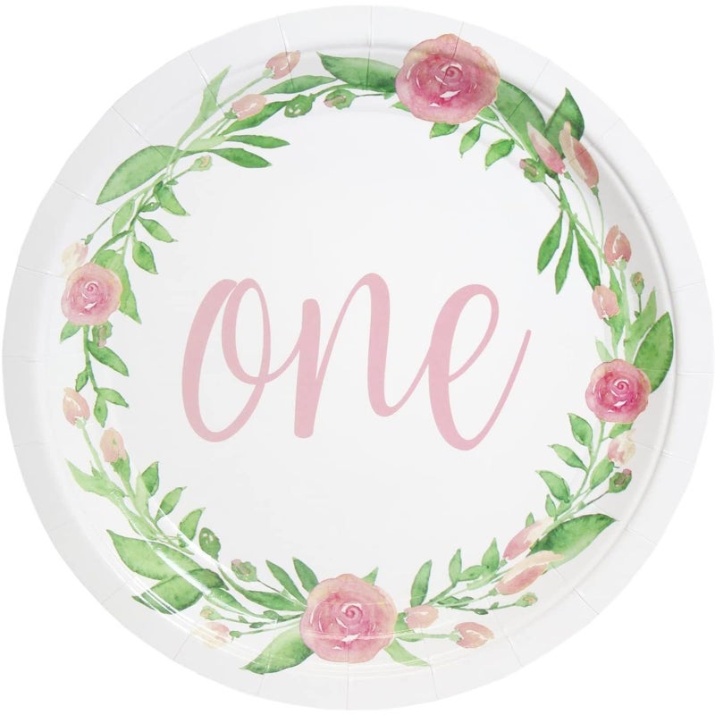 BLUE PANDA Decorative Floral Paper Plates - 9-Inch, Pack of 80 & Disposable Floral Birthday Party Plate - 1st Birthday Party Supplies - Image 4